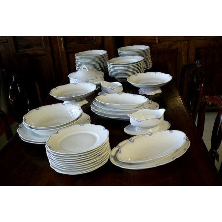 ANTICO SERVIZIO 73pz PIATTI CERAMICA DEL Verbano Laveno T2 blu+filo oro '30/'40