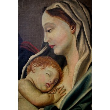 GRANDE DIPINTO OLIO TELA Sacra Famiglia Giovanni Battista ECCE AGNUS DEI '700