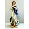 ANTICA SCULTURA CERAMICA BISCUIT MADONNA IMMACOLATA NUVOLE MEZZALUNA PUTTI '900
