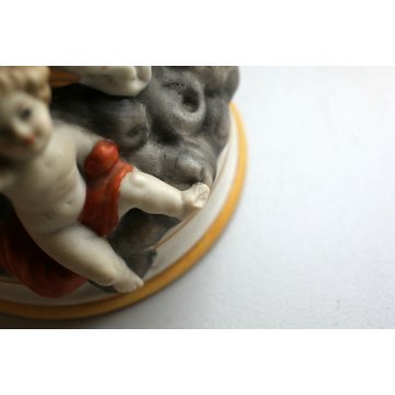 ANTICA SCULTURA CERAMICA BISCUIT MADONNA IMMACOLATA NUVOLE MEZZALUNA PUTTI '900