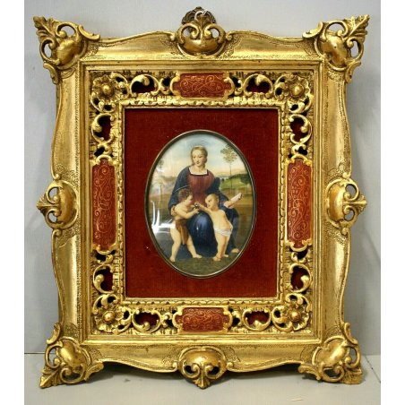 ANTICO QUADRO RIPROD. Madonna del Cardellino Raffaello RELIGIOSO MATERNITA' '900