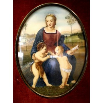 ANTICO QUADRO RIPROD. Madonna del Cardellino Raffaello RELIGIOSO MATERNITA' '900