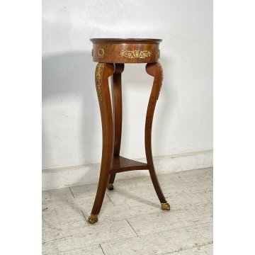 ANTICO TAVOLINO GUERIDON IMPERO LEGNO MOGANO IMPIALLACCIATO DECORI BRONZO TAVOLO