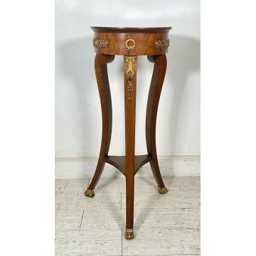 ANTICO TAVOLINO GUERIDON IMPERO LEGNO MOGANO IMPIALLACCIATO DECORI BRONZO TAVOLO
