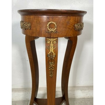 ANTICO TAVOLINO GUERIDON IMPERO LEGNO MOGANO IMPIALLACCIATO DECORI BRONZO TAVOLO