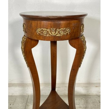 ANTICO TAVOLINO GUERIDON IMPERO LEGNO MOGANO IMPIALLACCIATO DECORI BRONZO TAVOLO