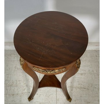 ANTICO TAVOLINO GUERIDON IMPERO LEGNO MOGANO IMPIALLACCIATO DECORI BRONZO TAVOLO