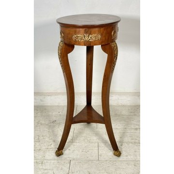 ANTICO TAVOLINO GUERIDON IMPERO LEGNO MOGANO IMPIALLACCIATO DECORI BRONZO TAVOLO