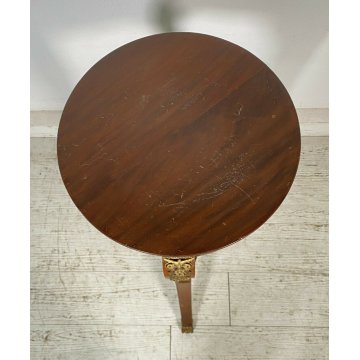 ANTICO TAVOLINO GUERIDON IMPERO LEGNO MOGANO IMPIALLACCIATO DECORI BRONZO TAVOLO