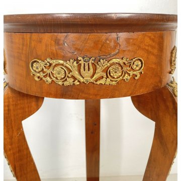 ANTICO TAVOLINO GUERIDON IMPERO LEGNO MOGANO IMPIALLACCIATO DECORI BRONZO TAVOLO