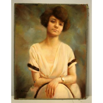 ANTICO DIPINTO PASTELLO CARTA TELA A. Beltrami RITRATTO DONNA DAMA FIGURA 1972