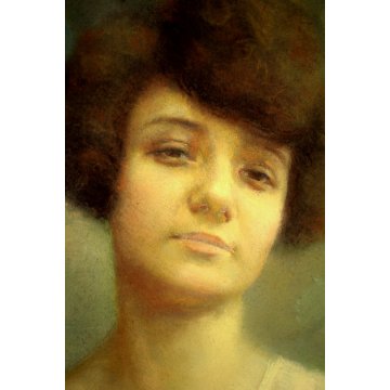 ANTICO DIPINTO PASTELLO CARTA TELA A. Beltrami RITRATTO DONNA DAMA FIGURA 1972