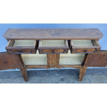 ANTICA CREDENZA RUSTICA DELLE VALLI PRIMISSIMI 1800 LEGNO LARICE GANCI PAIOLI 