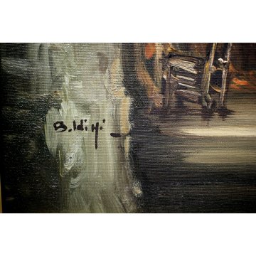 ANTICO QUADRO DIPINTO OLIO TELA Boldini SCENA INTERNO RURALE FOCOLARE CASALE 900