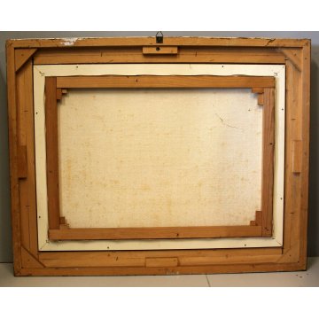 ANTICO QUADRO DIPINTO OLIO TELA Boldini SCENA INTERNO RURALE FOCOLARE CASALE 900