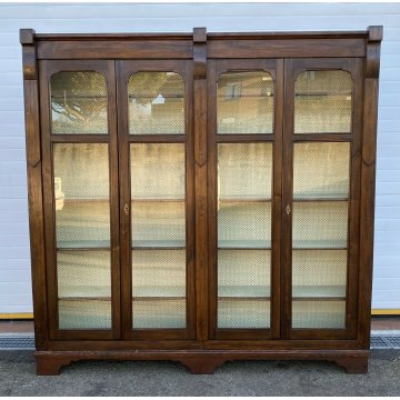 ANTICA ENORME VETRINA 1900 LIBRERIA 4 ANTE CREDENZA LEGNO DISPENSA FARMACIA OLD