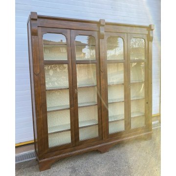 ANTICA ENORME VETRINA 1900 LIBRERIA 4 ANTE CREDENZA LEGNO DISPENSA FARMACIA OLD