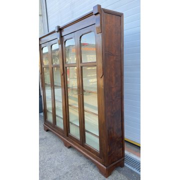 ANTICA ENORME VETRINA 1900 LIBRERIA 4 ANTE CREDENZA LEGNO DISPENSA FARMACIA OLD