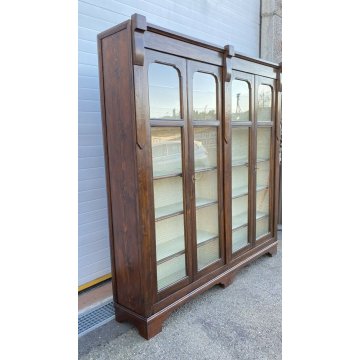 ANTICA ENORME VETRINA 1900 LIBRERIA 4 ANTE CREDENZA LEGNO DISPENSA FARMACIA OLD