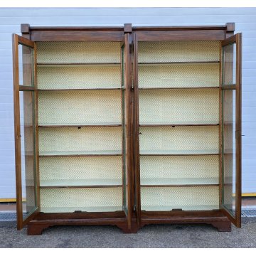 ANTICA ENORME VETRINA 1900 LIBRERIA 4 ANTE CREDENZA LEGNO DISPENSA FARMACIA OLD