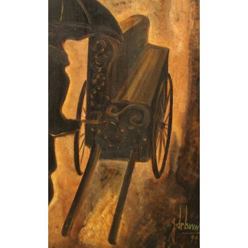 ANTICO DIPINTO OLIO TELA Guido De Bonis Composizione n°1 SUONATORE AMBULANTE '58
