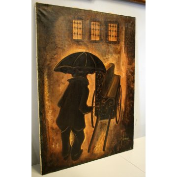 ANTICO DIPINTO OLIO TELA Guido De Bonis Composizione n°1 SUONATORE AMBULANTE '58
