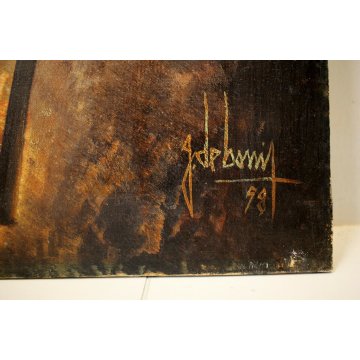 ANTICO DIPINTO OLIO TELA Guido De Bonis Composizione n°1 SUONATORE AMBULANTE '58