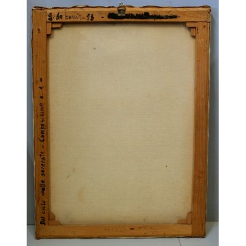 ANTICO DIPINTO OLIO TELA Guido De Bonis Composizione n°1 SUONATORE AMBULANTE '58