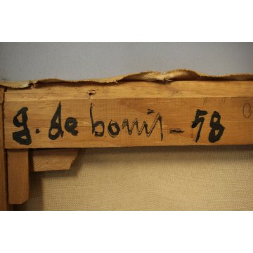 ANTICO DIPINTO OLIO TELA Guido De Bonis Composizione n°1 SUONATORE AMBULANTE '58