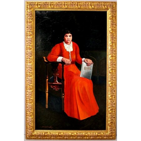 QUADRO DIPINTO L. Brazzoduro RITRATTO di BALDO MARIA DONNA ATTIVISTA SPAGNA '95