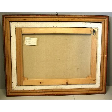 ANTICO QUADRO OLIO Augusto Serasi PAESAGGIO LAGO MAGGIORE LESA IMBARCADERO '900 