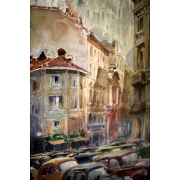 QUADRO DISEGNO ACQUERELLO ANTICA VEDUTA Duomo Milano CITTA' PRIMO '900