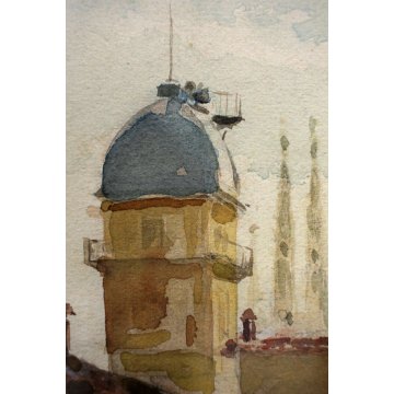 QUADRO DISEGNO ACQUERELLO ANTICA VEDUTA Duomo Milano CITTA' PRIMO '900