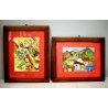 COPPIA QUADRO TECNICA MISTA COMPOSIZIONE PAESAGGIO ASTRATTO ROSSO FIRMATO '900