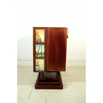 MOBILE BAR Midcentury INTERNO ILLUMINATO SPECCHIETTI DECORO ESTERNO ACQUERELLI