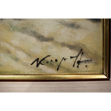 ANTICO QUADRO OLIO Ivan Karpoff PAESAGGIO CAMPAGNA LOMBARDA CARRO CAVALLO NEVE