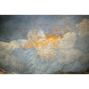 ANTICO QUADRO DIPINTO OLIO PAESAGGIO MONTAGNA LAGO CASALE MACCHIAIOLO CORNICE