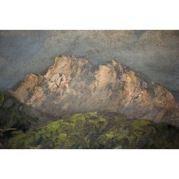 ANTICO QUADRO DIPINTO OLIO PAESAGGIO MONTAGNA LAGO CASALE MACCHIAIOLO CORNICE