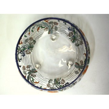 ANTICO CENTROTAVOLA BOWL 6 BICCHIERI CRISTALLO Sevres SMALTO  ART DECO' 1930