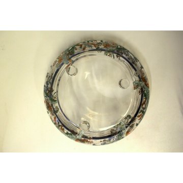 ANTICO CENTROTAVOLA BOWL 6 BICCHIERI CRISTALLO Sevres SMALTO  ART DECO' 1930