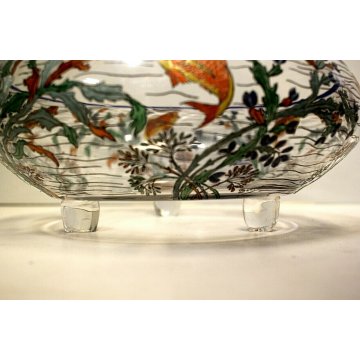 ANTICO CENTROTAVOLA BOWL 6 BICCHIERI CRISTALLO Sevres SMALTO  ART DECO' 1930