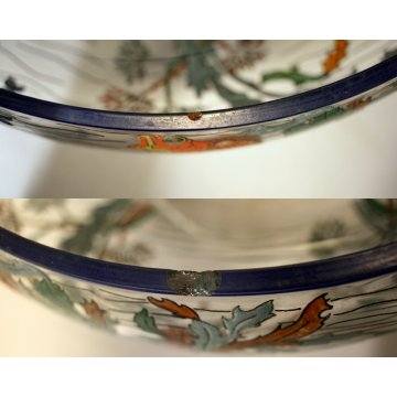 ANTICO CENTROTAVOLA BOWL 6 BICCHIERI CRISTALLO Sevres SMALTO  ART DECO' 1930