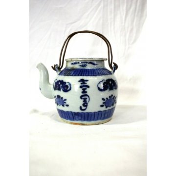 ANTICA TEIERA CERAMICA PORCELLANA BIANCO BLU CINESE BLUE AND WHITE TEAPOT CHINA