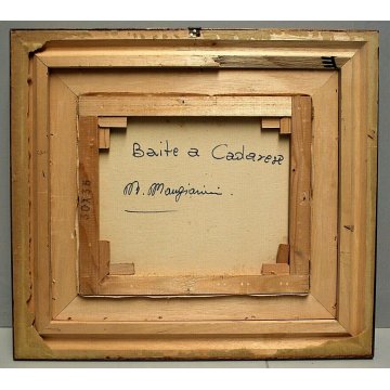 QUADRO OLIO TELA M. Mangiarini PAESAGGIO MONTANO Baite a Cadarese NEVE PREMIA