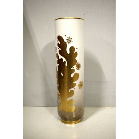 VASO CILINDRICO PORCELLANA ORO 24Kt Morbelli Arte DECORO ASTRATTO AMEBA FIORI 70