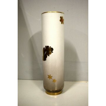 VASO CILINDRICO PORCELLANA ORO 24Kt Morbelli Arte DECORO ASTRATTO AMEBA FIORI 70