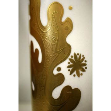 VASO CILINDRICO PORCELLANA ORO 24Kt Morbelli Arte DECORO ASTRATTO AMEBA FIORI 70