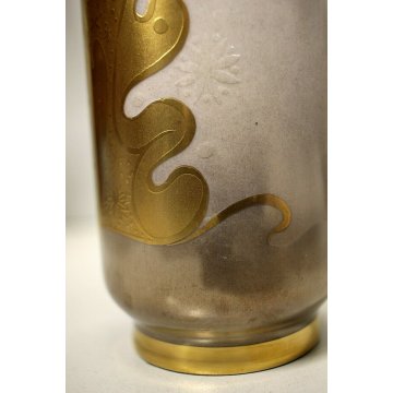 VASO CILINDRICO PORCELLANA ORO 24Kt Morbelli Arte DECORO ASTRATTO AMEBA FIORI 70