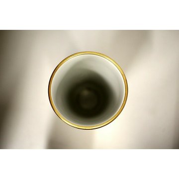 VASO CILINDRICO PORCELLANA ORO 24Kt Morbelli Arte DECORO ASTRATTO AMEBA FIORI 70