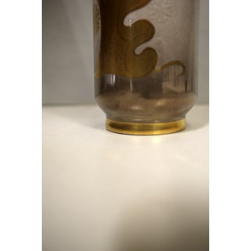 VASO CILINDRICO PORCELLANA ORO 24Kt Morbelli Arte DECORO ASTRATTO AMEBA FIORI 70